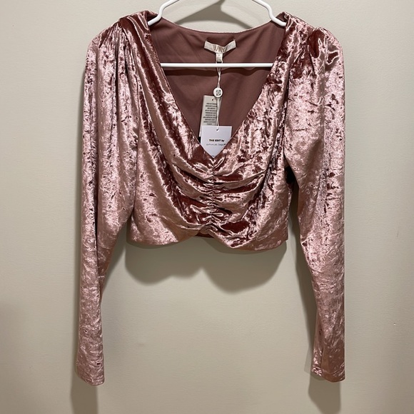 NWT Wayf X Emma Rose Samantha Ruched Long Sleeve Velvet Crop Top Fall Velour - Picture 4 of 8